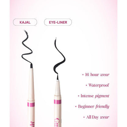Gush Beauty Eye Like Options 2-in-1 felt tip black eyeliner and creamy kohl pencil, shown in a sleek black design.