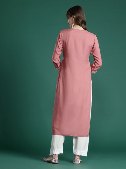 Indyancart IE Floral Embroidered Thread Work Kurta