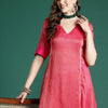 Dhiyona SN Women's Striped Dipped Hem Kurta & Velvet Finish Trousers Set