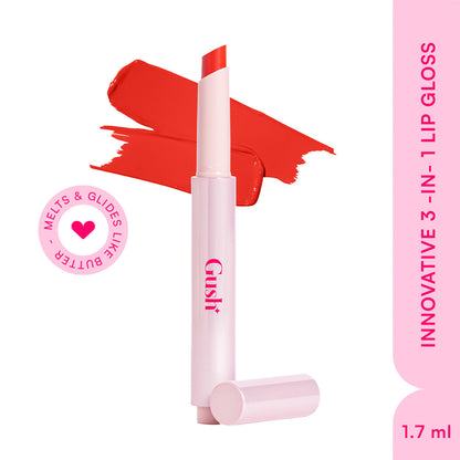 Gush Beauty Hybrid Gloss Butter Balm in Sheer Orange, high-shine and hydrating lip balm with a glossy finish.