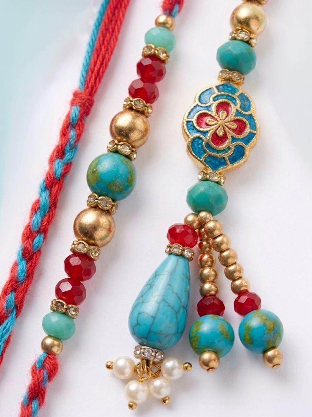 Anouk Set Of 2 Multicolor Artificial Beads Bhaiya Bhabhi Thread Rakhi With Roli Chawal