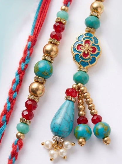 Anouk Set Of 2 Multicolor Artificial Beads Bhaiya Bhabhi Thread Rakhi With Roli Chawal