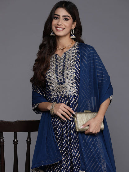 Indyancart IE Women Floral Yoke Design Regular Sequinned Kurta with Trousers & Dupatta