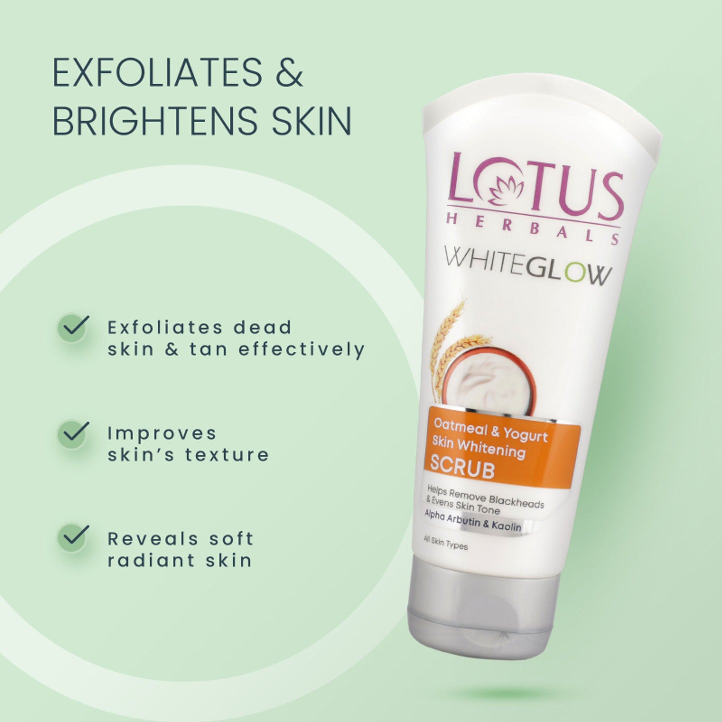 Lotus Herbals WhiteGlow Skin Brightening Oatmeal & Yogurt Face Scrub | All Skin Types