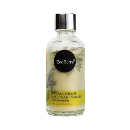 Ecoberry Papaya Enzyme Face Wash Powder in a clear jar, showcasing the natural powder for gentle skincare and exfoliation.