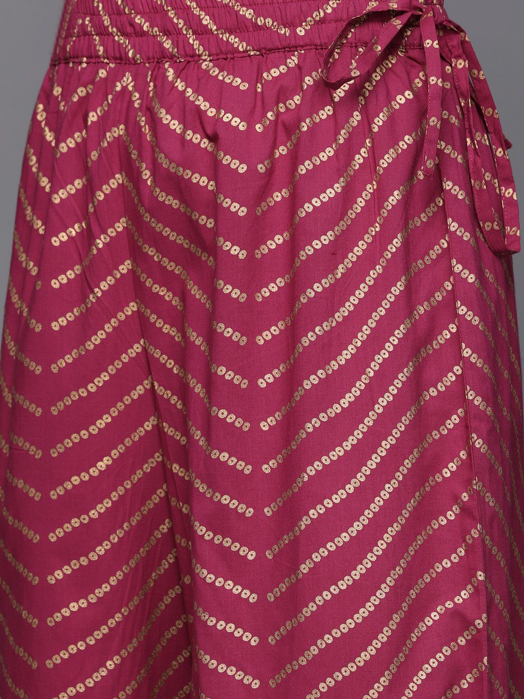 Indyancart VA Women's Fuchsia Pink & Golden Floral Print Cotton Kurta with Palazzos & Dupatta