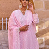 Dhiyona IE Floral Embroidered V-Neck Thread Work Pure Cotton Kurta With Trousers & Dupatta