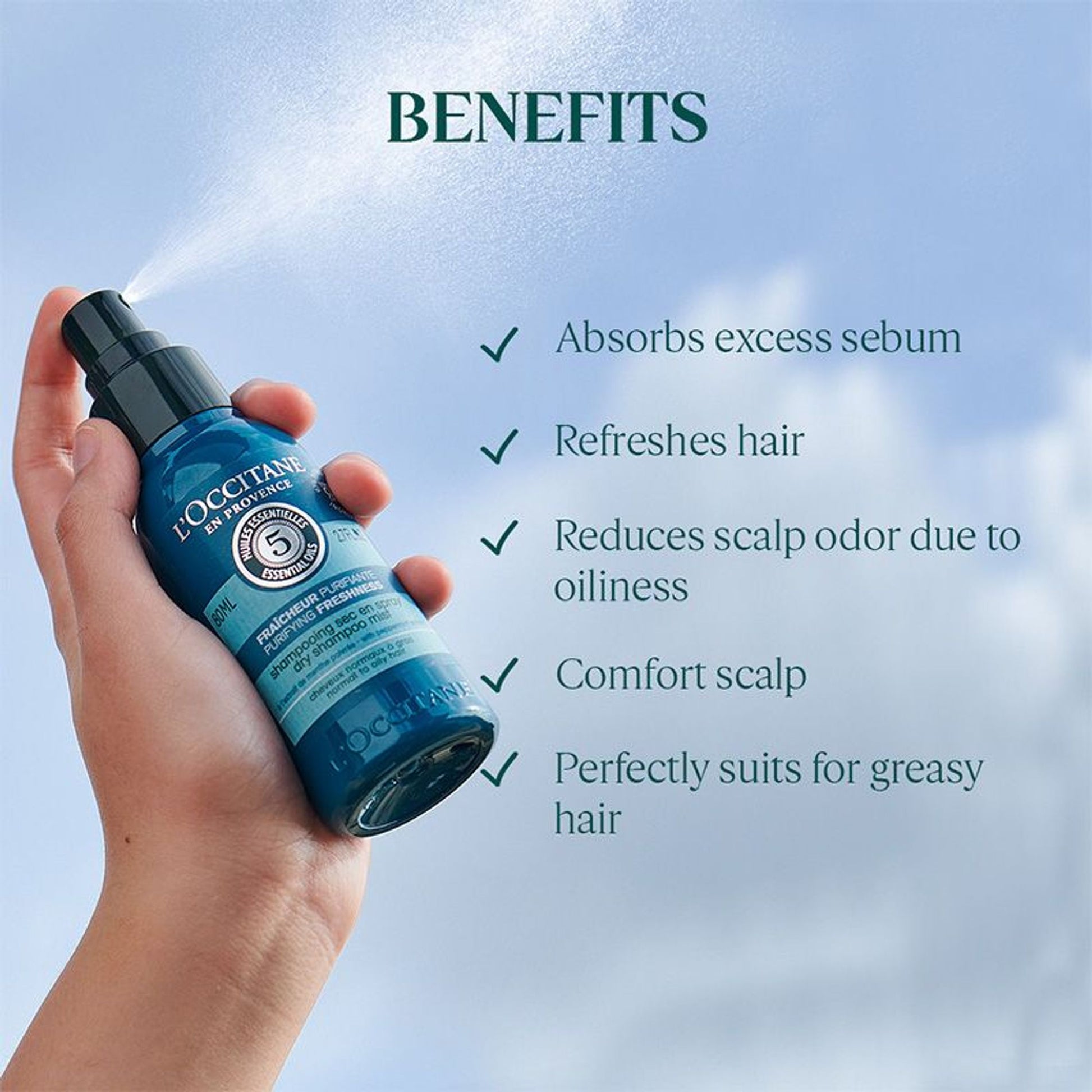 L'Occitane Purifying Freshness Dry Shampoo Mist 80ml