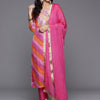 Dhiyona VA Women'sBandhani Printed Thread Work Straight Kurta With Trousers & Dupatta