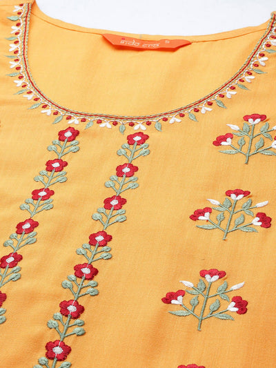 Dhiyona IE Women Yellow Embroidered Kurta with Palazzos & With Dupatta