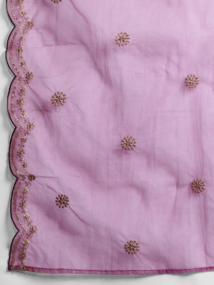 Indyancart IE Plus Size Ethnic Motifs Embroidered Sequinned Kurta with Trousers & With Dupatta