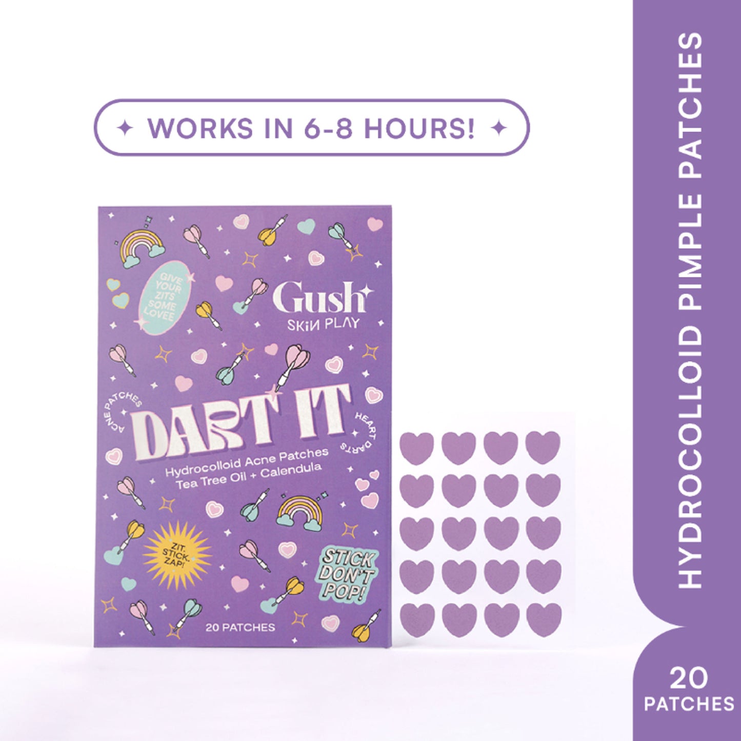 Gush Beauty Dart It Pimple Patches Work in 6-8 Hrs For Acne, Zits And Blemishes - Purple Heart