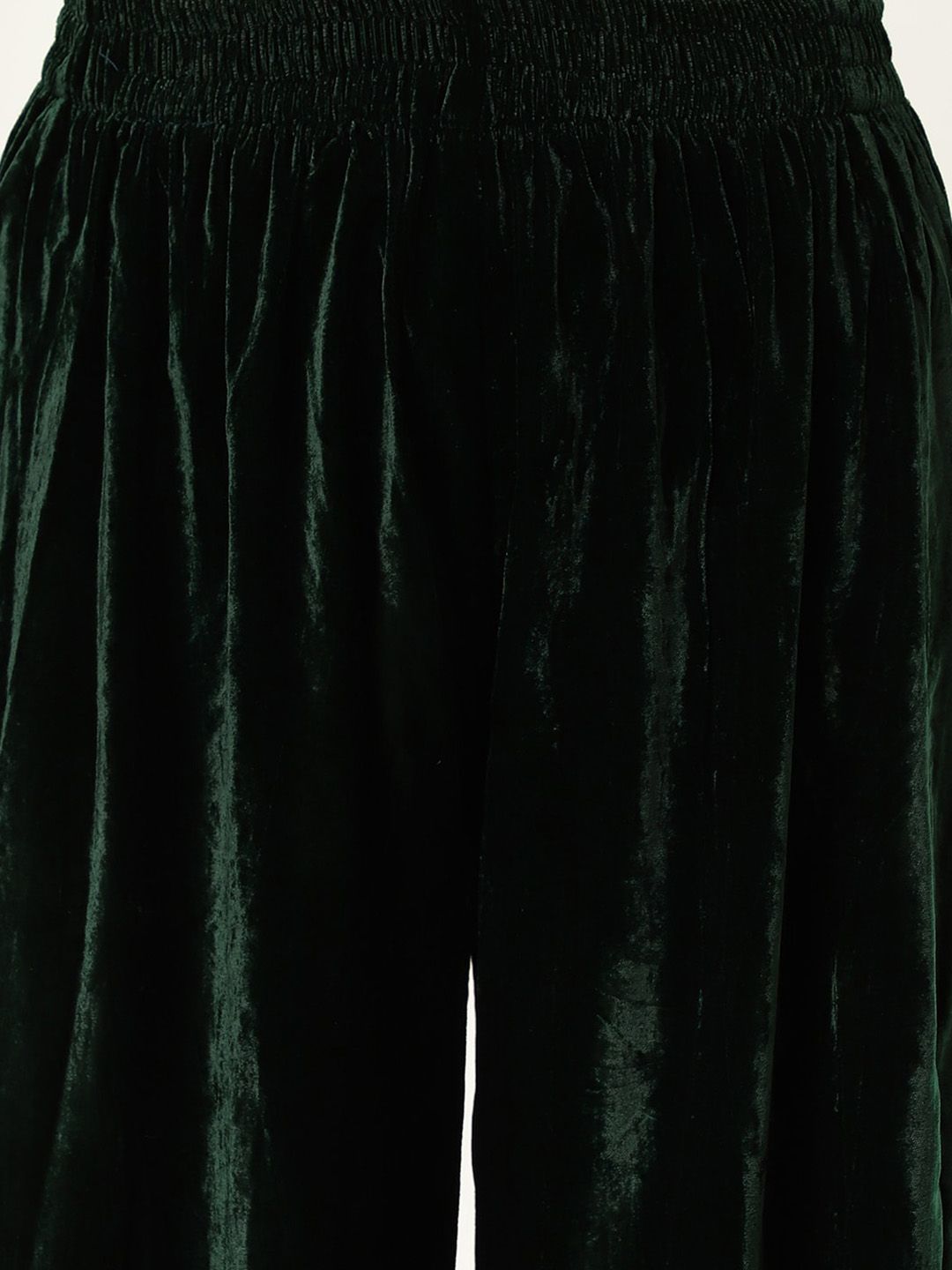 Indyancart VA Green Ethnic Motifs Embroidered Velvet Straight Kurta & Palazzos With Dupatta