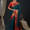 Women's Georgette Red Woven Design Designer Saree With Blouse Piece