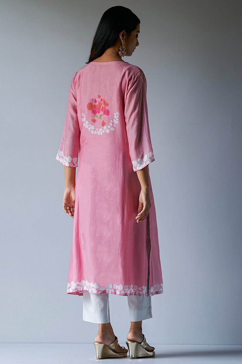 Women's Strawberry Ice Pink and Grey Bemberg Silk Salwar Suit With Delicate Embroidery Detailing