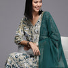 Dhiyona VA Women's Printed Pleated Silk Georgette Kurta with Trousers & Dupatta