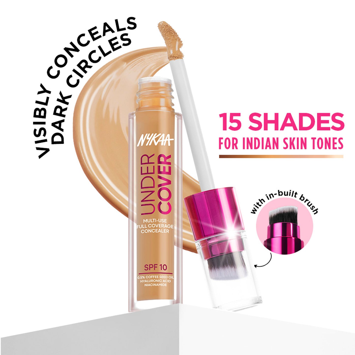 Nykaa Undercover Multi-Use Full Coverage Concealer-Hyaluronic Acid & Niacinamide - 12N