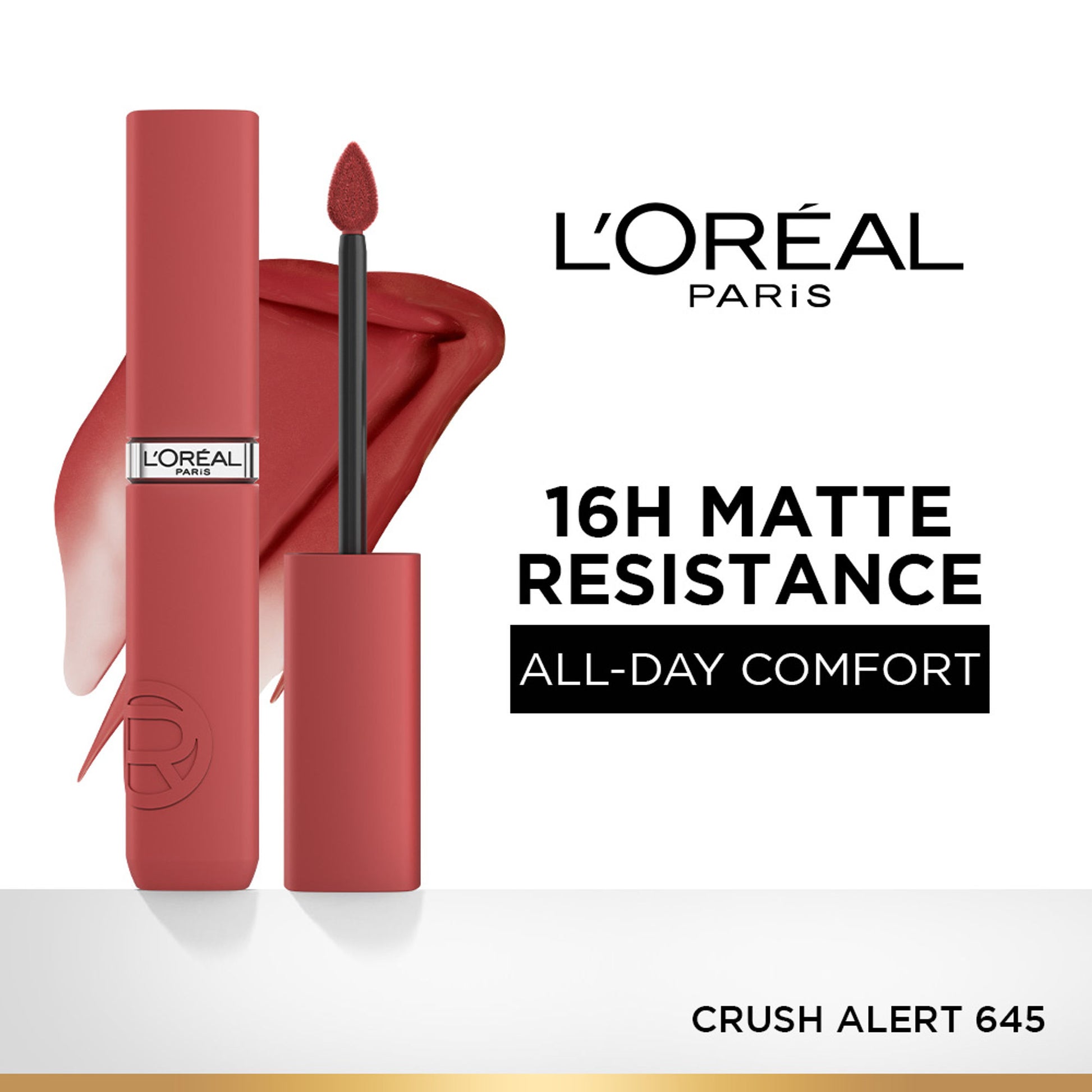 LOreal Paris Infallible Matte Resistance Lipstick, Transfer Resistant Formula - Lazy Sunday 150 - 645 Crush Alert