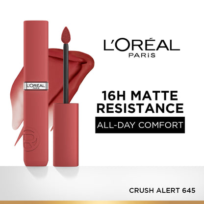 LOreal Paris Infallible Matte Resistance Lipstick, Transfer Resistant Formula - Lazy Sunday 150 - 645 Crush Alert