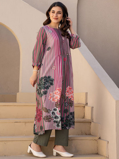 Dhiyona IE Indo era Printed Pure Cotton Round Neck Top With Trousers Co-Ords Set