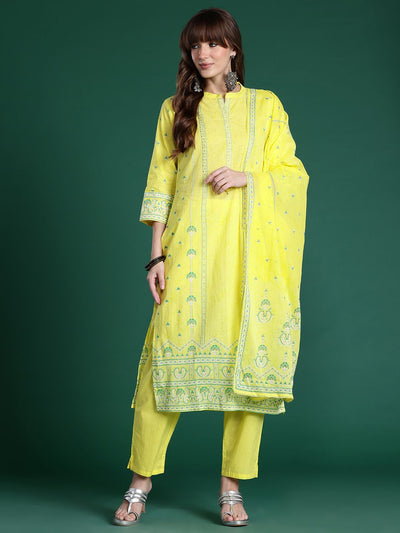 Indyancart IE Ethnic Motifs Printed Beads & Stones Pure Cotton Kurta Set