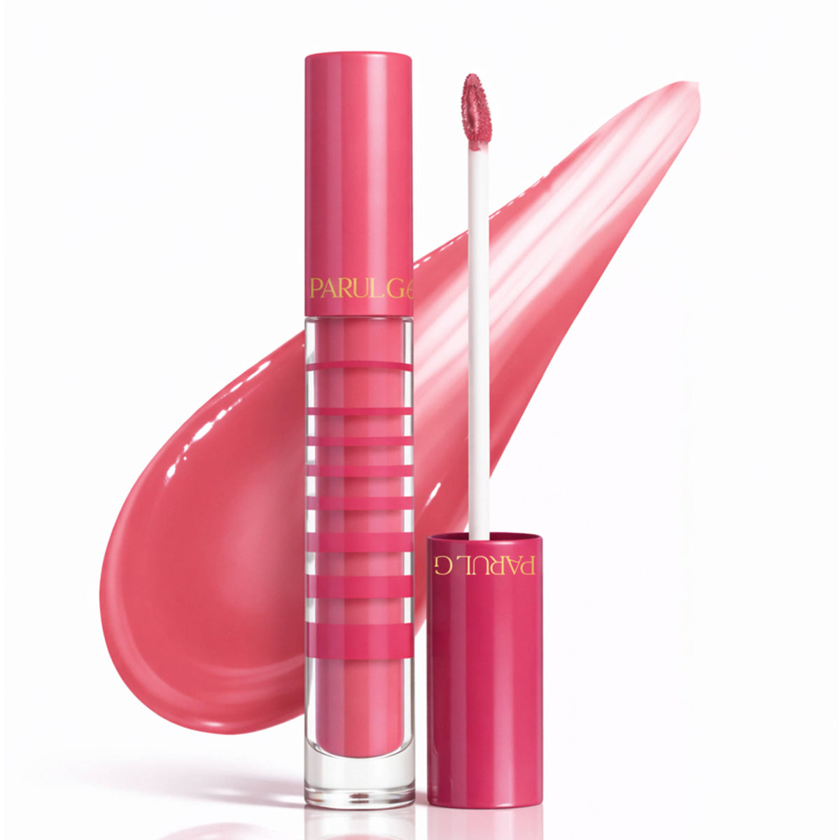 Parul Garg Beauty High Shine Nourishing Tinted Lip Gloss with SPF 20, displaying a glossy pink lip gloss tube.