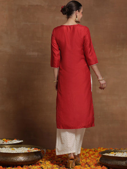 Indyancart IE Pack of 2 Ethnic Motifs Embroidered Straight Kurta