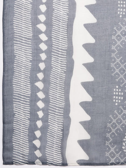 Indyancart IE Bandhani Printed Regular Thread Work Pure Cotton Kurta With Trousers & Dupatta