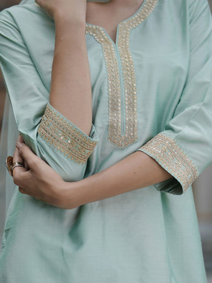 Women Embroidered Regular Kurta with Trousers & With Dupatta