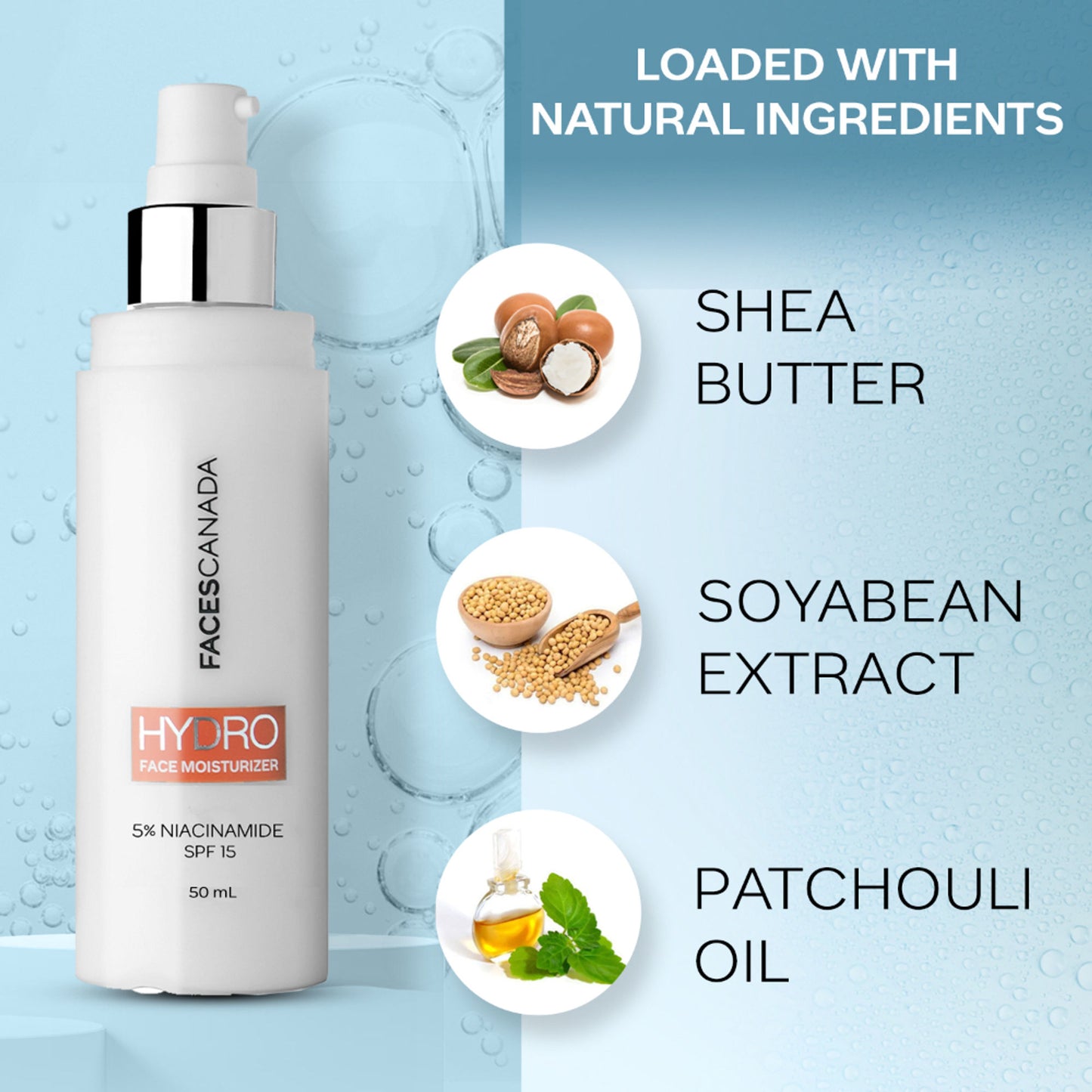 FACES CANADA Hydra Face Moisturizer, 50ml SPF 15, 5% NIACINAMIDE