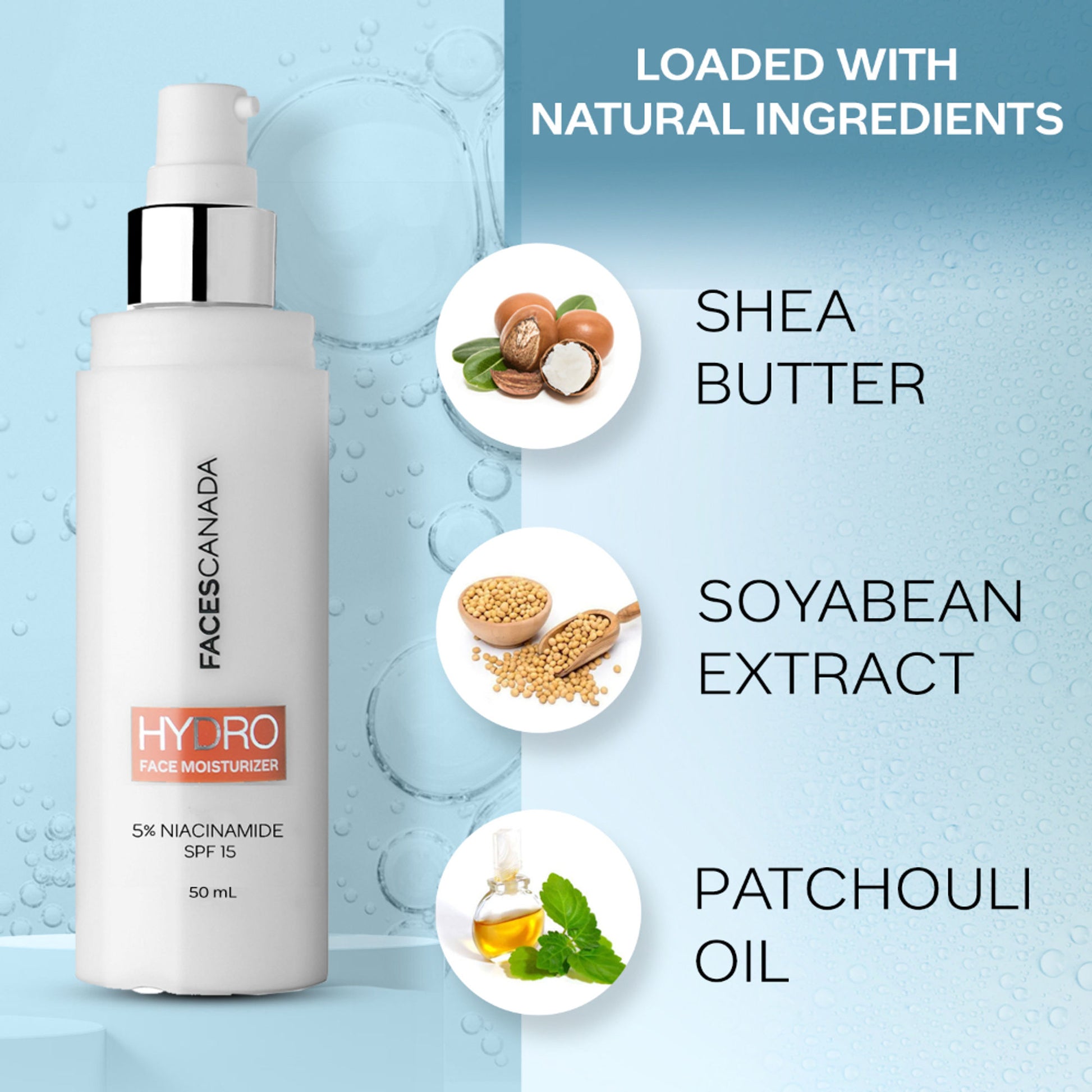 FACES CANADA Hydra Face Moisturizer, 50ml SPF 15, 5% NIACINAMIDE