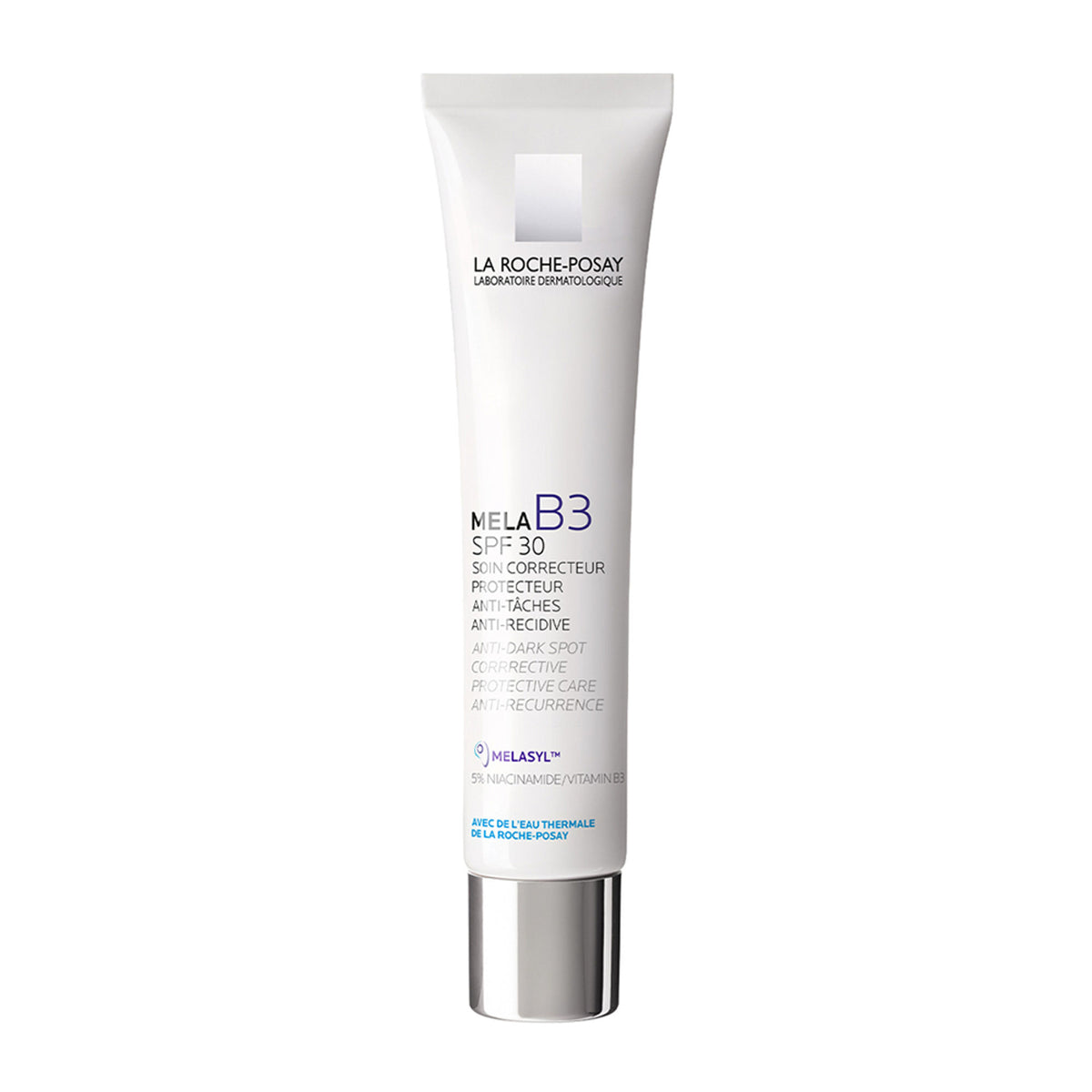 La Roche-Posay Mela B3 SPF30 anti-dark spots moisturizer and broad-spectrum sunscreen with Melasyl in a sleek tube