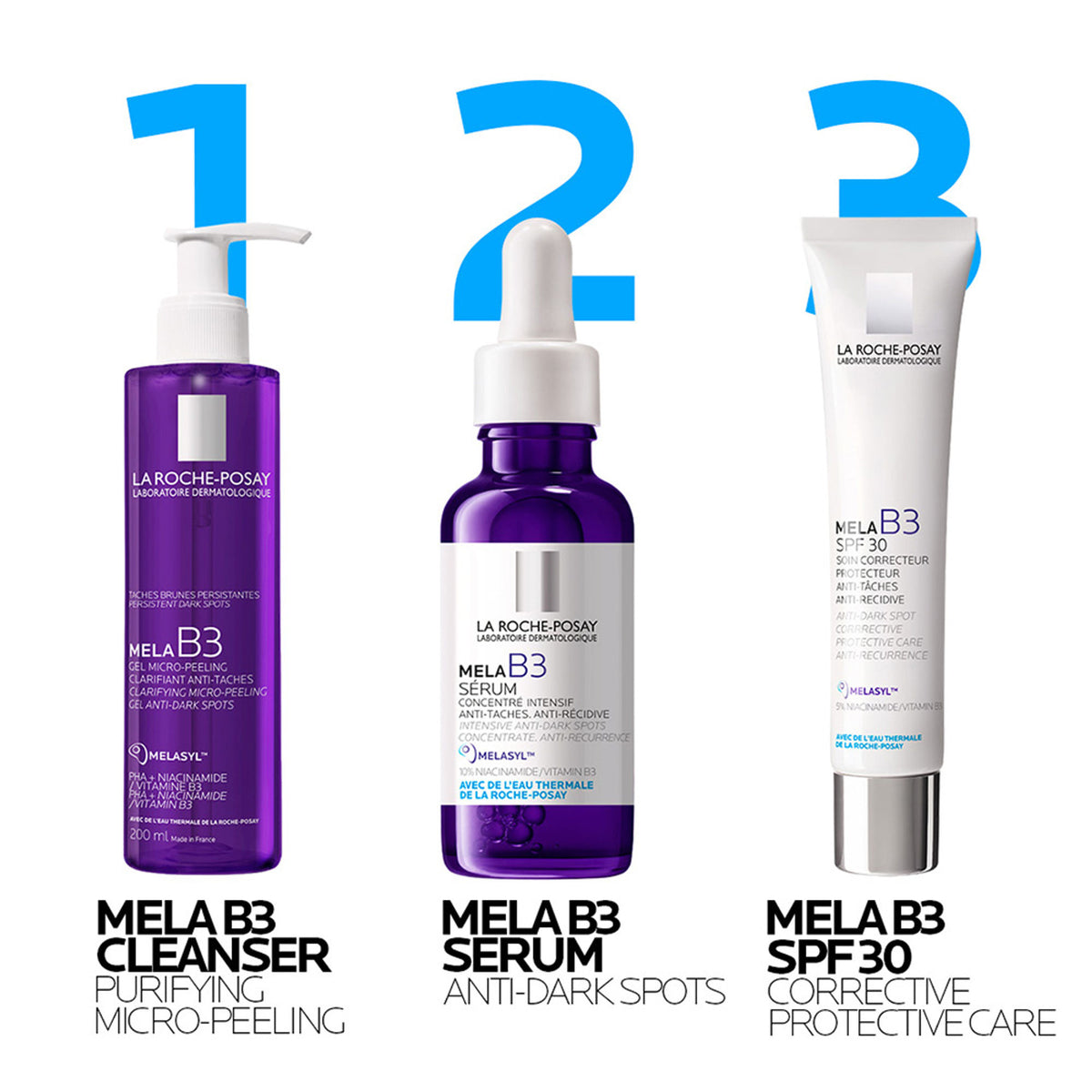 La Roche-Posay Mela B3 SPF30 moisturizer with broad-spectrum sunscreen and melasyl, designed to reduce dark spots and protect skin.