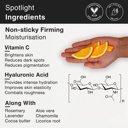 Soulflower Vitamin C Brightening Body Lotion, Hyaluronic Acid, Hydration, Light Weight & Non Sticky