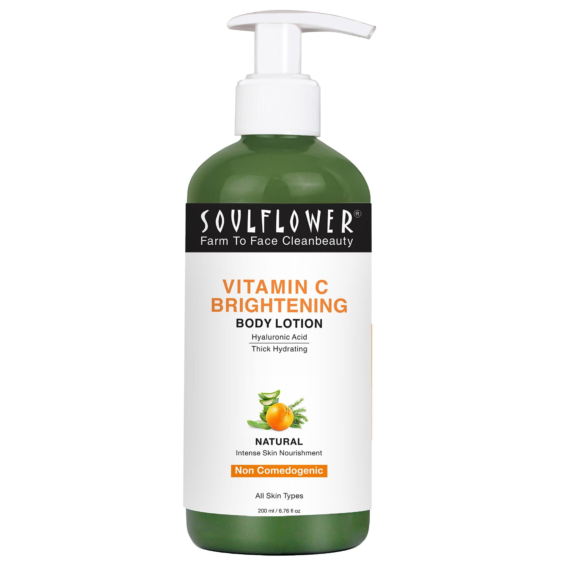 Soulflower Vitamin C Brightening Body Lotion, Hyaluronic Acid, Hydration, Light Weight & Non Sticky