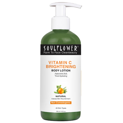 Soulflower Vitamin C Brightening Body Lotion, Hyaluronic Acid, Hydration, Light Weight & Non Sticky