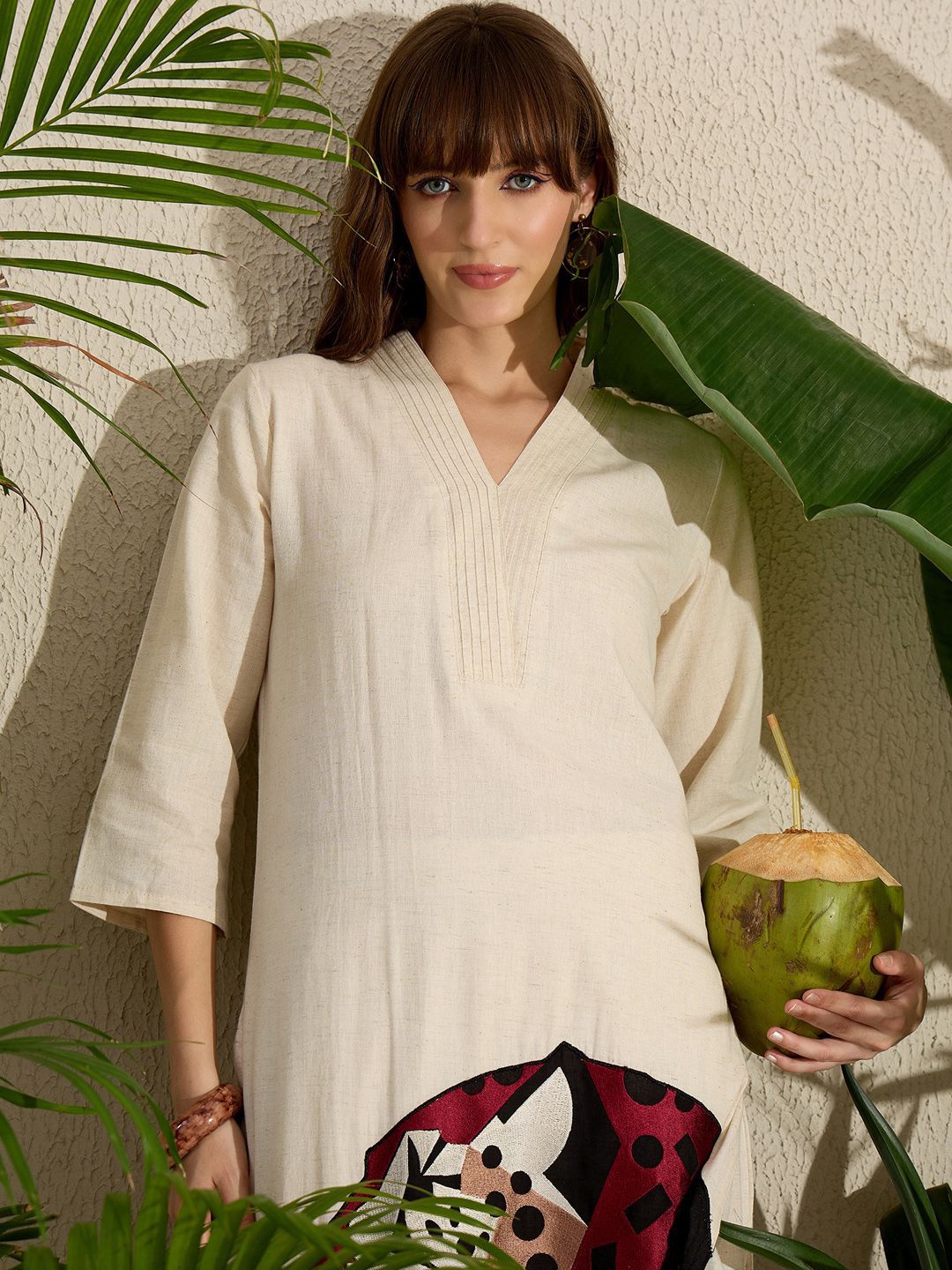 Animal Embroidered Thread Work Pure Cotton Kurta with Palazzos