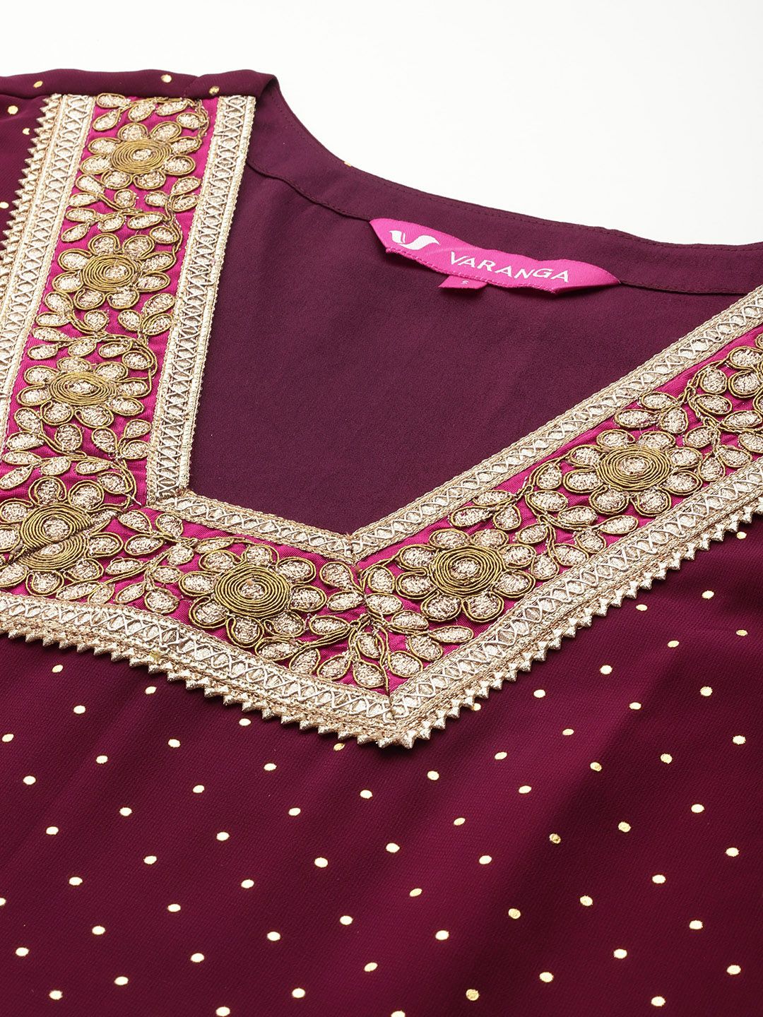 Indyancart VA Women's Gotta Patti Embroidered Silk Georgette Kurta with Trousers & Dupatta