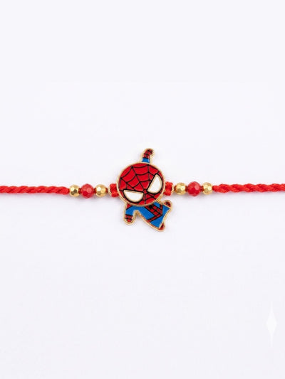 Indyancart Kids Spider Man Character Artificial Beads Thread Rakhi With Roli Chawal Chandan