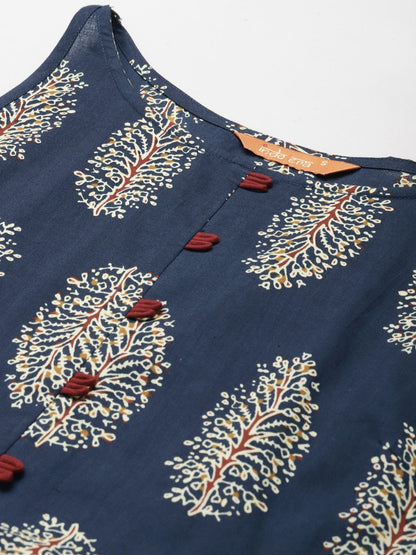 Indyancart IE Women Blue Floral Printed Floral Kurta