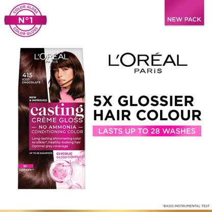 L'Oreal Paris Casting Creme Gloss Hair Color - Chocolate 535 | 87.5gm+72ml - 415 Iced Chocolate