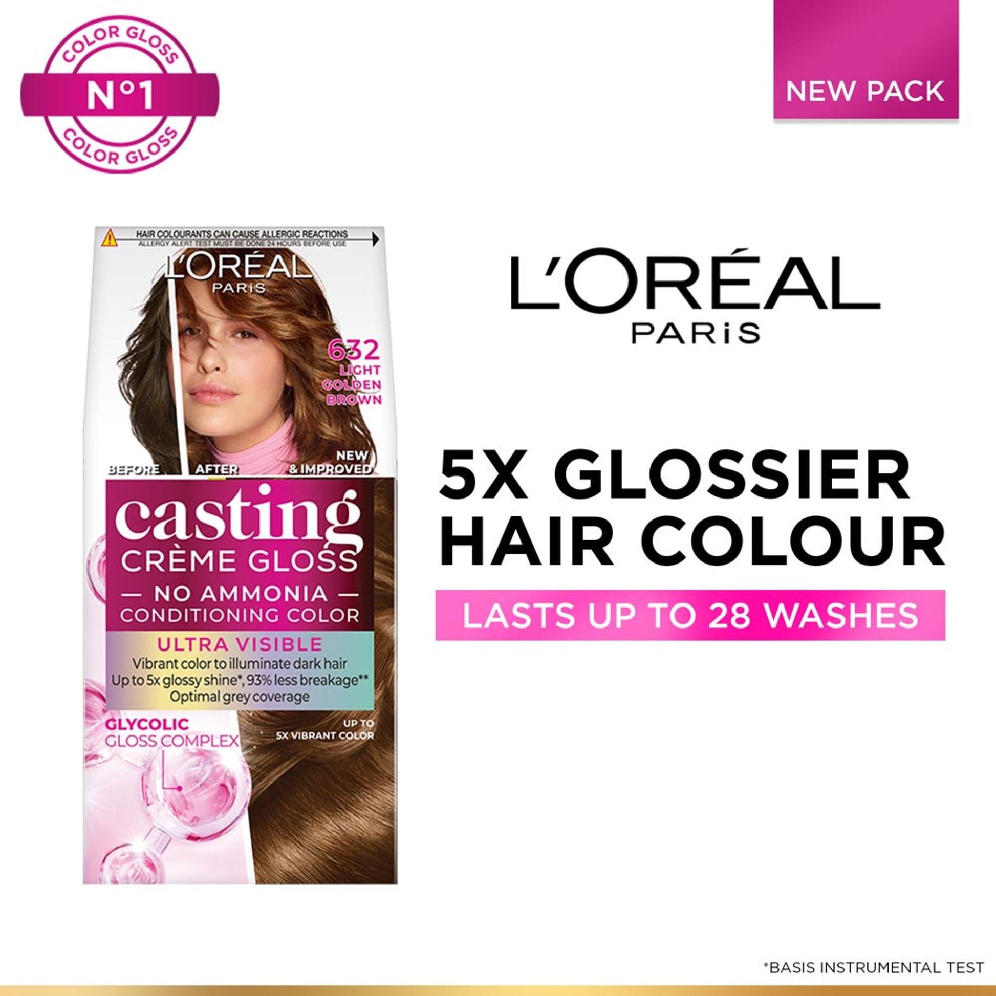 L'Oréal Paris Casting Creme Gloss Hair Color With Glycolic Gloss Complex - 632 Light Golden Brown