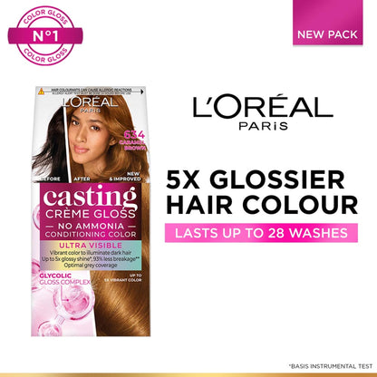 L'Oréal Paris Casting Creme Gloss Hair Color With Glycolic Gloss Complex - 634 Caramel Brown