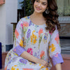 Dhiyona IE Floral Printed A-Line Pure Cotton Kurta With Trousers