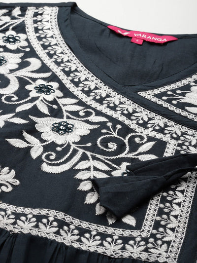 Indyancart VA Women's Floral Embroidered Angrakha Kurta with Trousers & With Dupatta