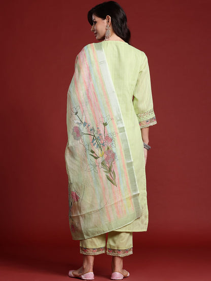 Women Floral Embroidered Regular Thread Work Pure Cotton Kurta with Trousers & With Dupatta