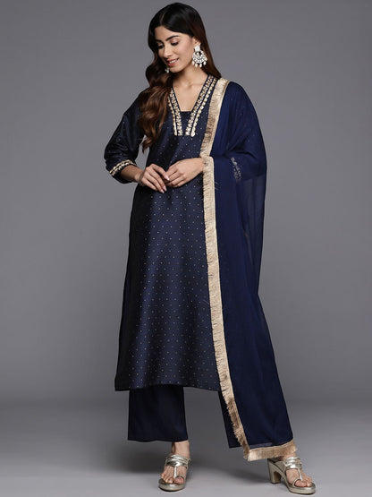 Indyancart VA Women'sSequinned Kurta with Trousers & Dupatta
