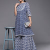 Dhiyona VA Women's Blue Floral Printed Gotta Patti Pure Cotton Kurta with Sharara