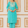 Dhiyona VA Women's Floral Printed Regular Thread Work Kurta with Trousers & With Dupatta