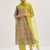 Dhiyona VA Women'sLime Green Ethnic Motifs Printed Mirror Work A-Line Kurta & Trousers With Dupatta